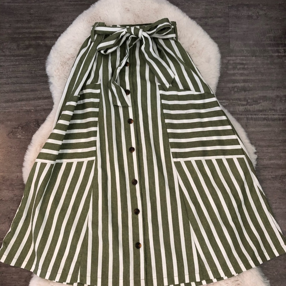 Striped Green and White Women's Skirt